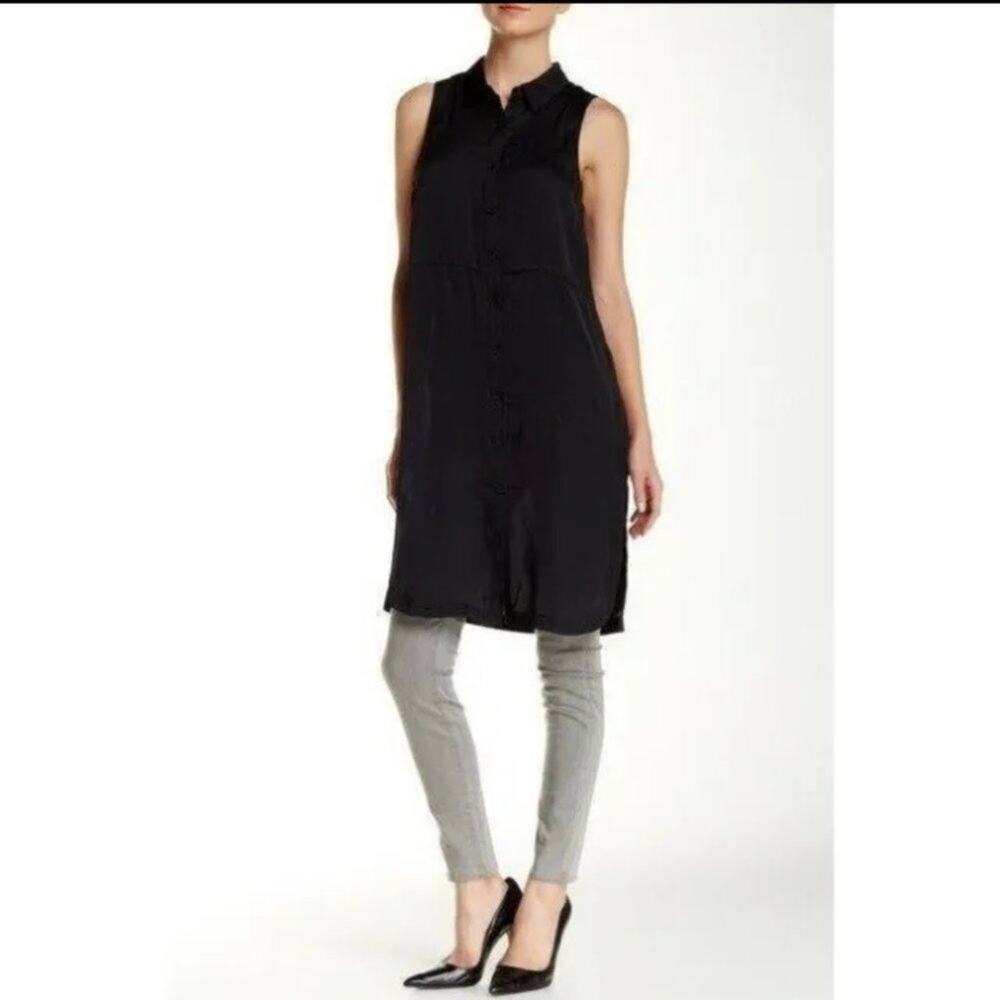 RO&DE Black Tunic Top Sleeveless Button Down Shirtdress LBD Size S